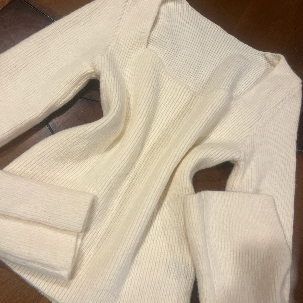 SHEIN Cream Ribbed Knit Top - Picture 2 of 4